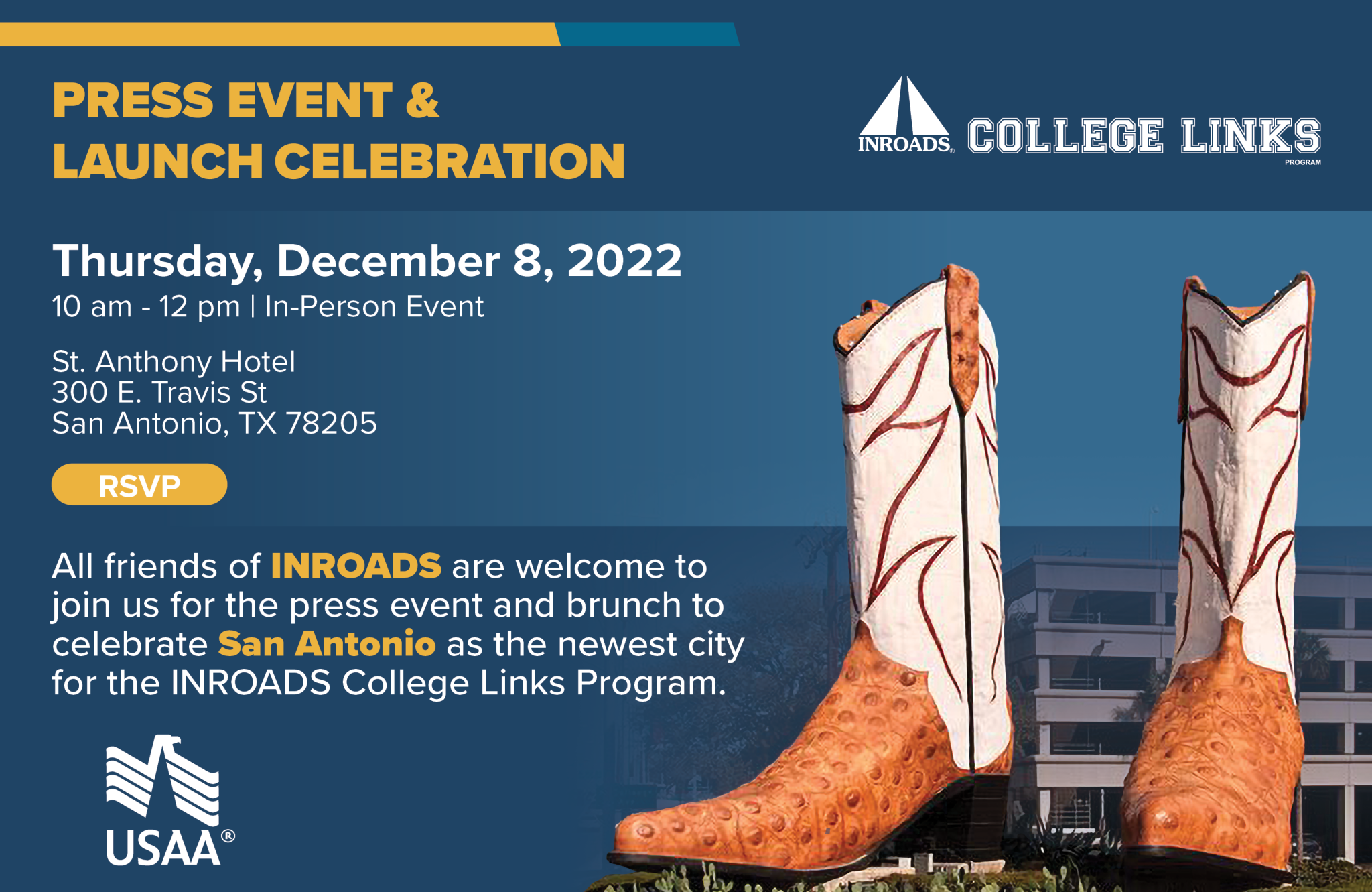 Featured image for “INROADS COLLEGE LINKS TO LAUNCH IN SAN ANTONIO WITH USAA SUPPORT”